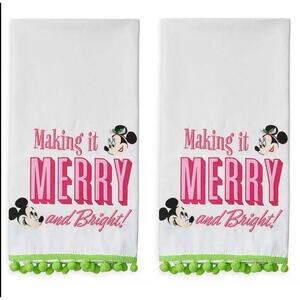 Disney Parks Christmas Making it Merry and Bright Kitchen Towels Lot of 2 New